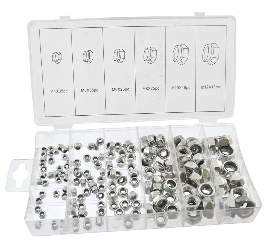 146pc Self Locking Screw Nut Assortment, Nyloc Nuts FairTools