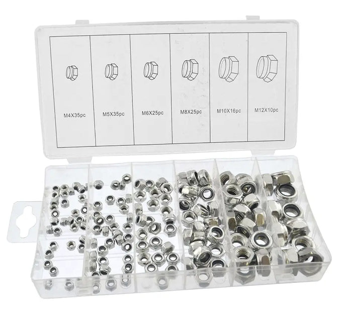 146pc Self Locking Screw Nut Assortment, Nyloc Nuts FairTools