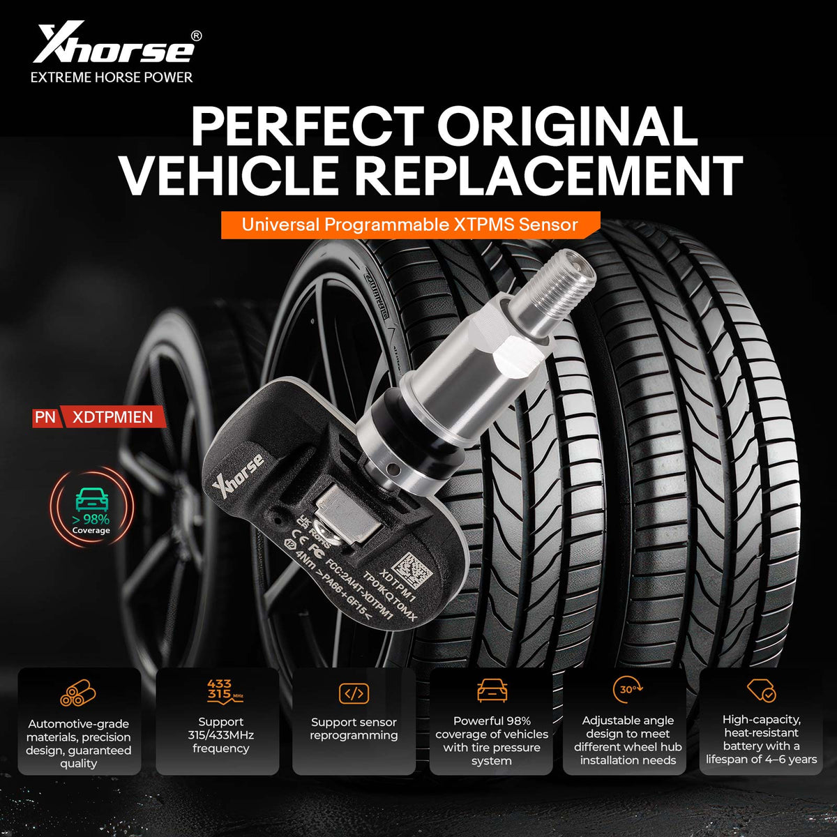 XHORSE XDTPM1EN XTPMS TPMS Sensor 315MHZ/433MHZ for Key Tool MIDI/Key Tool Plus/Key Tool Max ProXHORSE XDTPM1EN XTPMS TPMS Sensor 315MHZ/433MHZ for Key Tool MIDI/Key Tool Plus/Key Tool Max Pro Xhorse