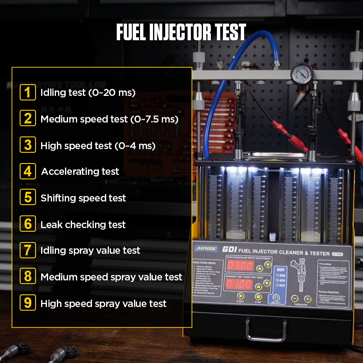 AUTOOL CT400 Fuel Injector Cleaning Tester with GDI Injector Test and Ultrasonic Cleaning & 6 Cylinders