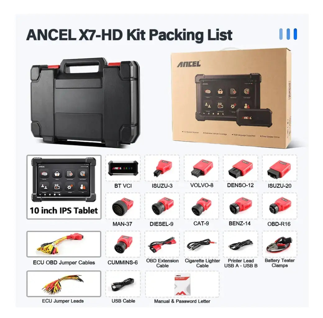 Ancel X7 HD Heavy Duty Truck Diagnostic Scanner Full System 12V 24V - FairTools