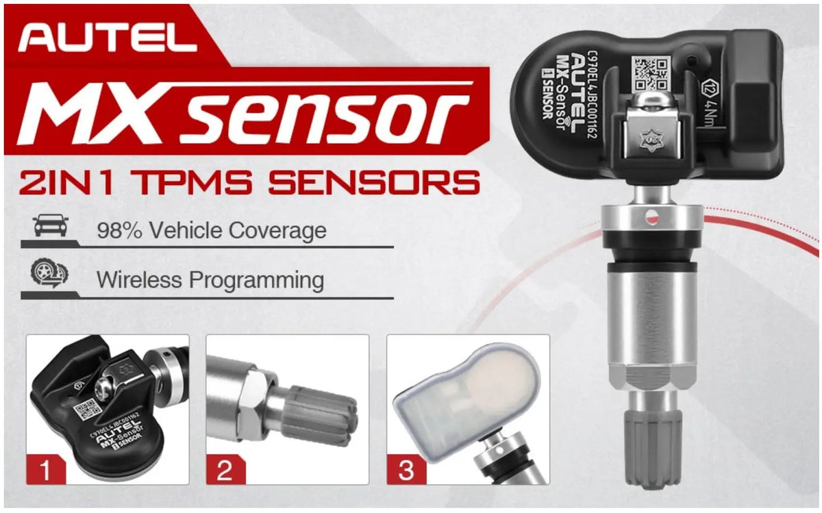 Autel MaxiTPMS 315MHz/433MHz 2 in 1 with TPMS Tool MX-Sensor Programmable fit Tire Pressure Monitoring OEM TPMS Sensors Press-in Metal Valves,Pack of 4PC Sensors Autel