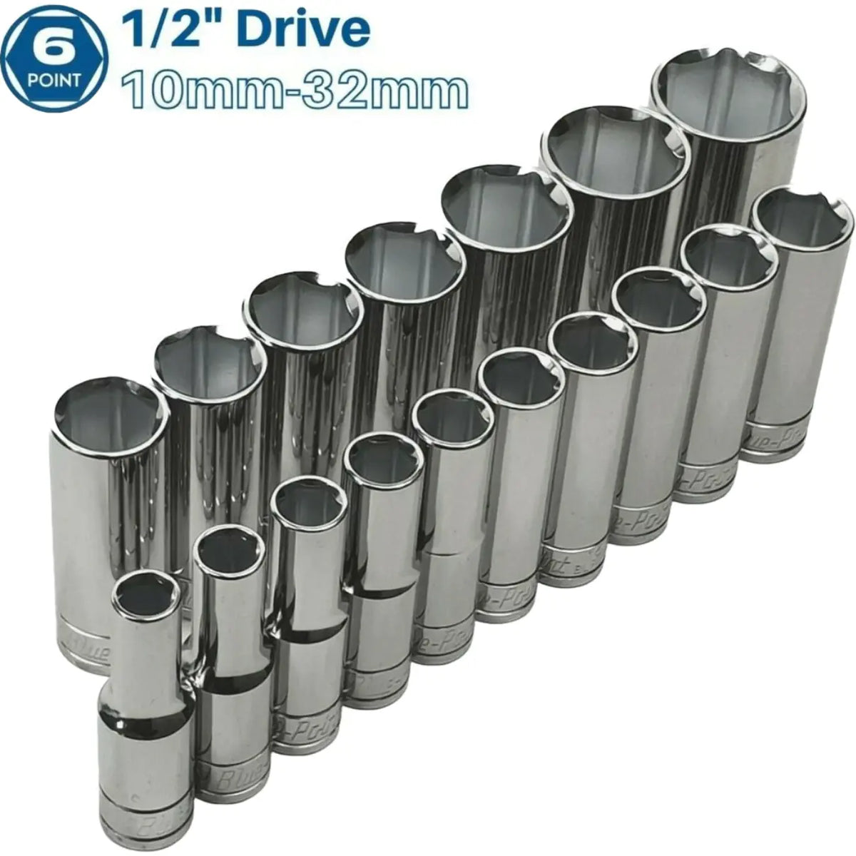 Blue Point 1/2 Long Tube Sockets 10mm-32mm - FairTools Blue Point 1/2 Long Tube Sockets 10mm-32mm