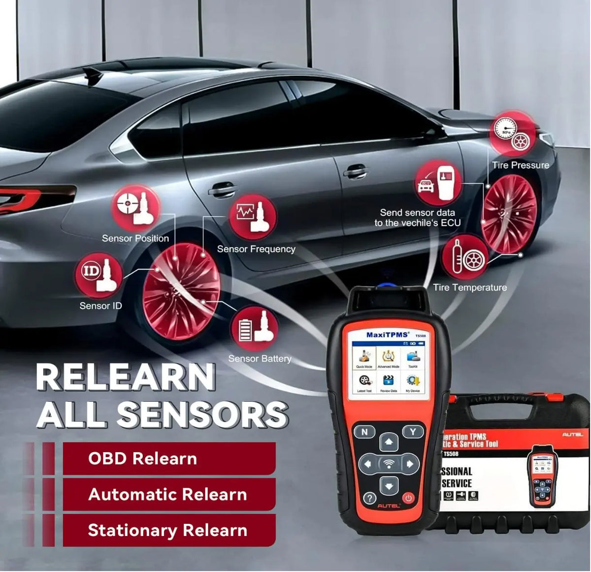 Autel MaxiTPMS TS508WF Relearn Tool (Original 2023 Newest), Program MX-Sensors(315/433 MHz), Activate/Relearn All Sensors, TPMS Reset, Read/Clear TPMS DTCs, Key Fob Testing - FairTools