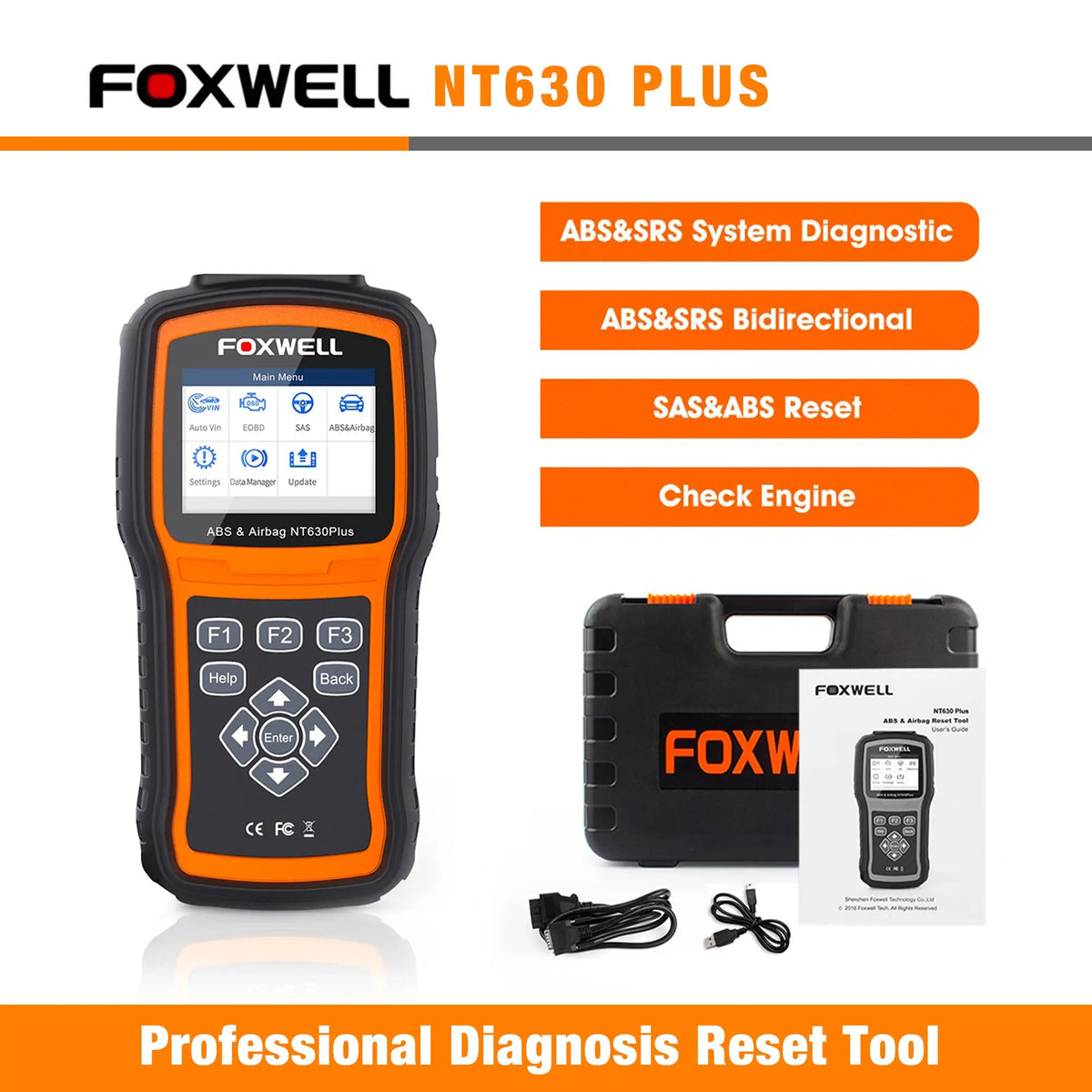 Foxwell OBD2 Code Reader NT630 Plus SRS ABS and Airbag Reset Diagnostic Car Scanner Foxwell