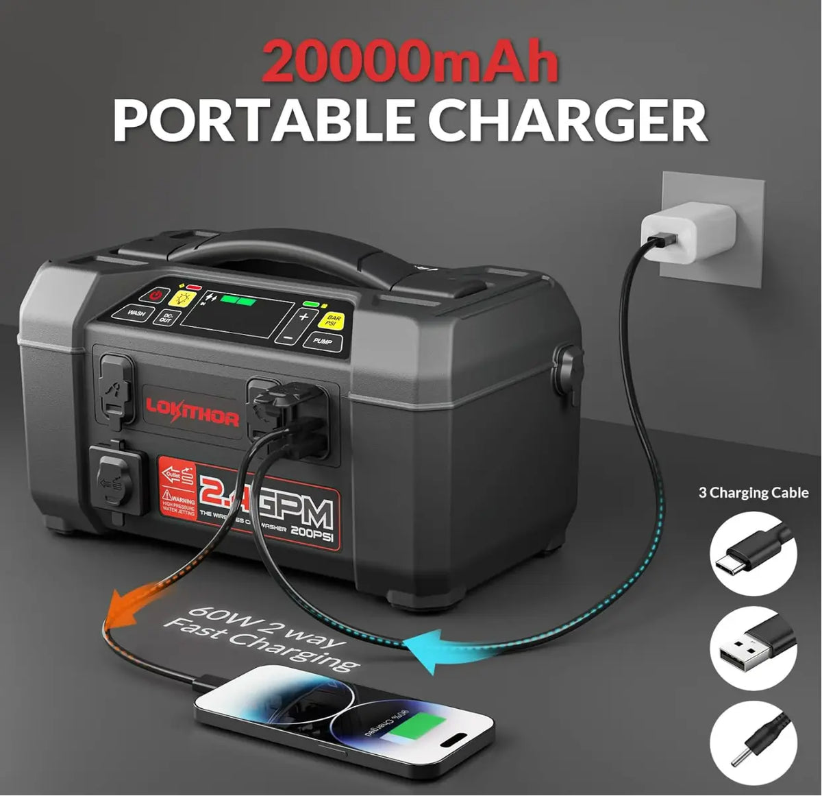LOKITHOR Jump Starter with Air Compressor, AW401 2500A 12V Car Jump Starter Battery Pack with 150PSI Tire Inflator for Up to 8.5L Gas or 6.5L Diesel Lokithor