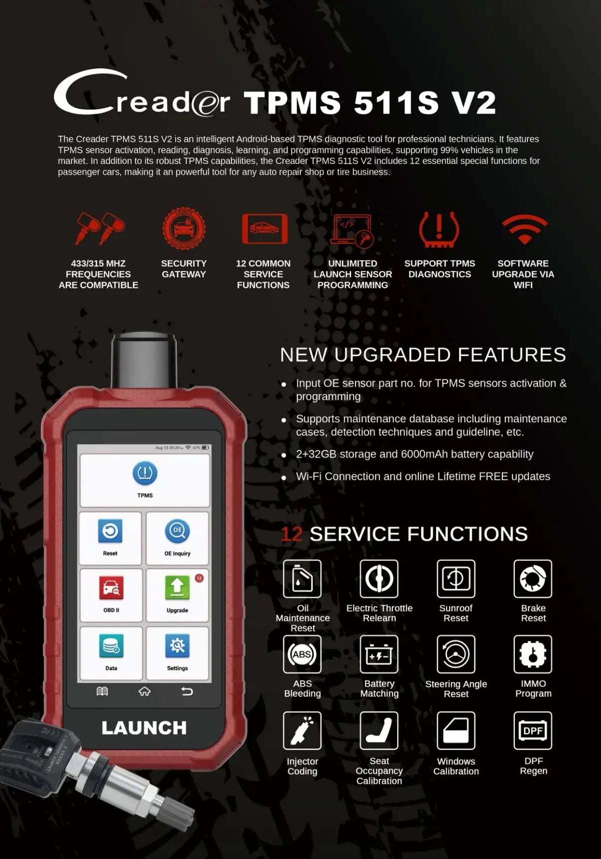 Launch Creader TPMS 511S V2 Relearn Programming Diagnostic Tool Launch