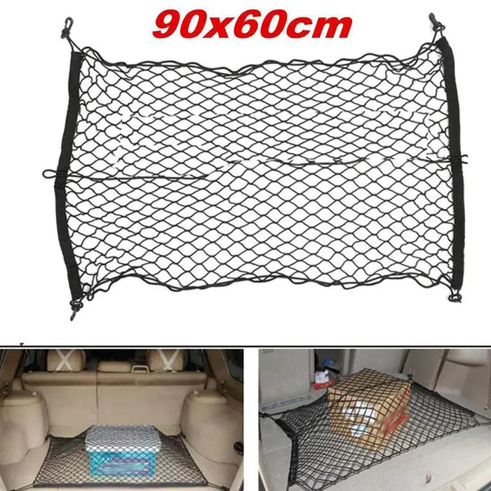 Net Luggage 90x60cm Black Nylon Car Suv Rear Cargo Net Boots Trunk Storage Organizer FairTools