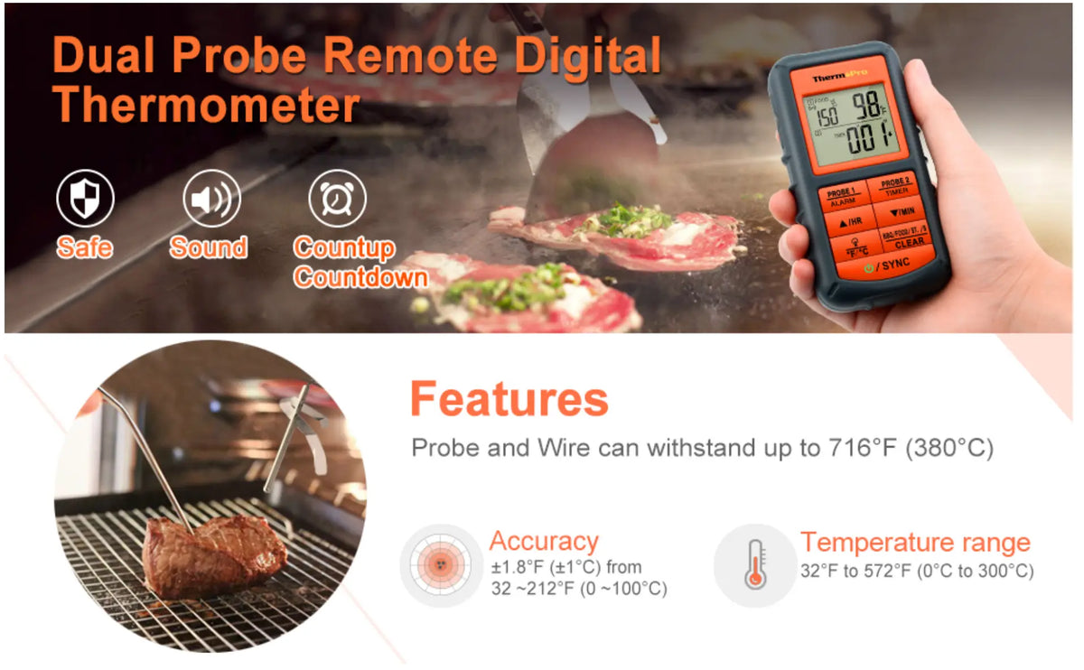 ThermoPro TP-08C 150M Remote Wireless Food Kitchen Thermometer - FairTools ThermoPro TP-08C 150M Remote Wireless Food Kitchen Thermometer