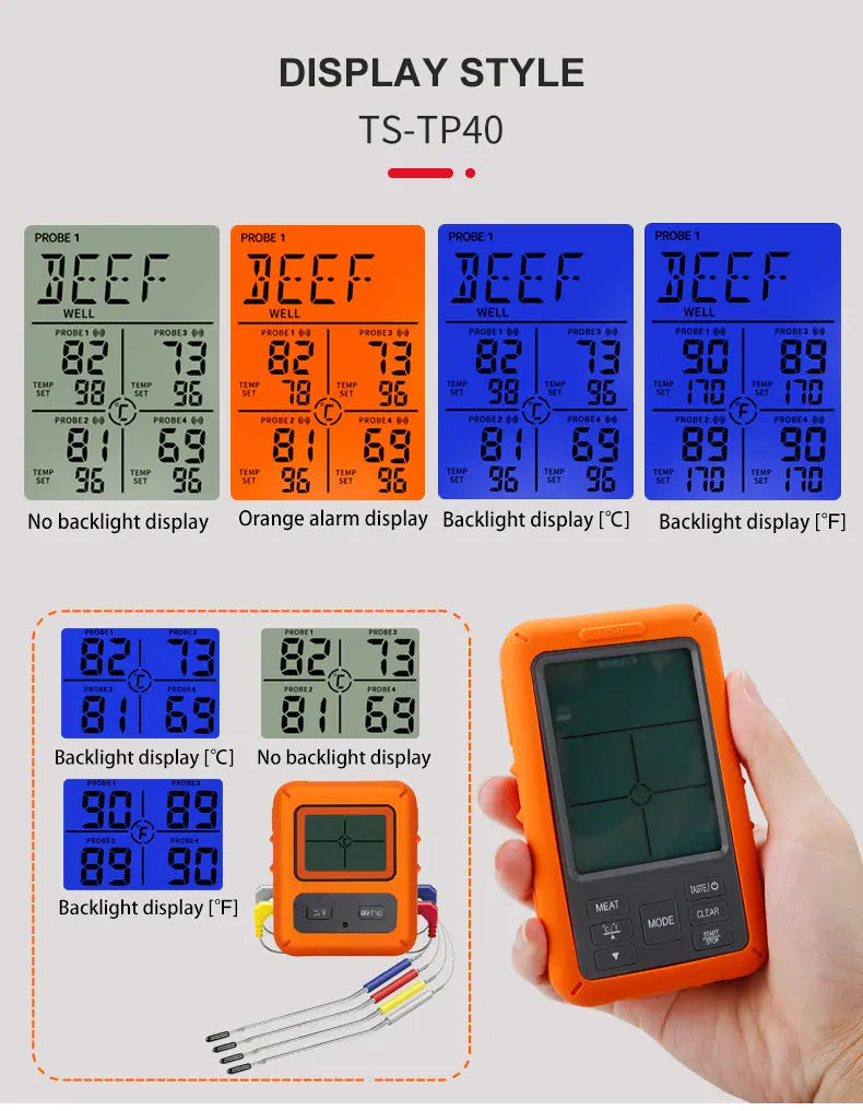 Wireless Touch Screen BBQ Food Thermometer 4 Probes Waterproof ThermoPro