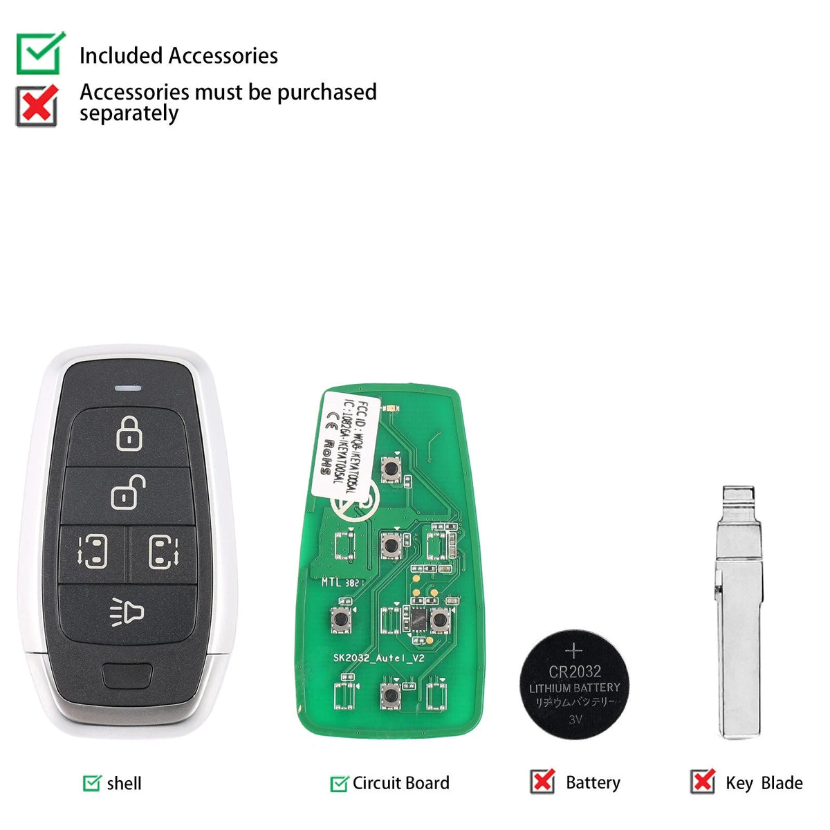 AUTEL IKEYAT005CL 5 Buttons Universal Smart Key with Left & Right Doors Buttons 5 Pcs/Set Autel